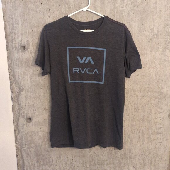 RVCA Mens Medium Heather Gray Short Sleeve T-Shirt Spellout Logo Crew Neck - Picture 1 of 7